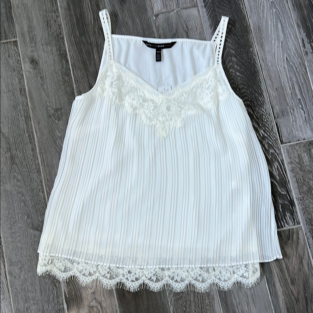 NWT White House Black Market Ivory Lace Trim Camisole with Unique Pleating